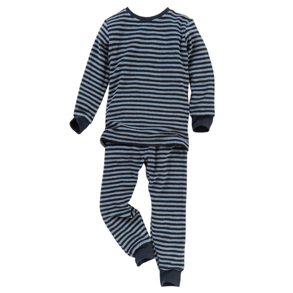 Frottée-Pyjama, nachtblau geringelt von People Wear Organic 1
