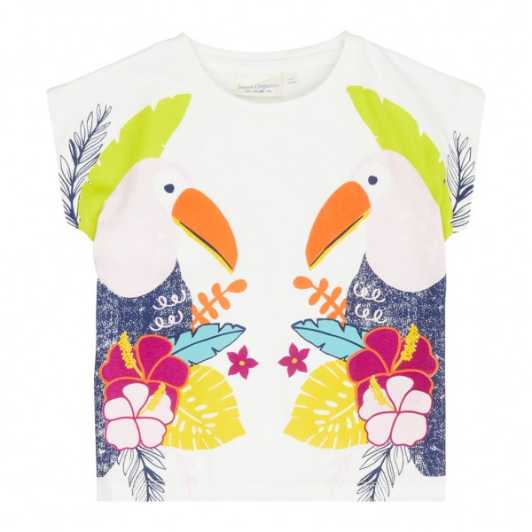 Mädchen T-Shirt mit Vogel, weiß von Sense Organics