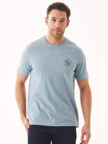 Kurzarm-Shirt mit Kompass-Motiv, hellblau von Organication 1