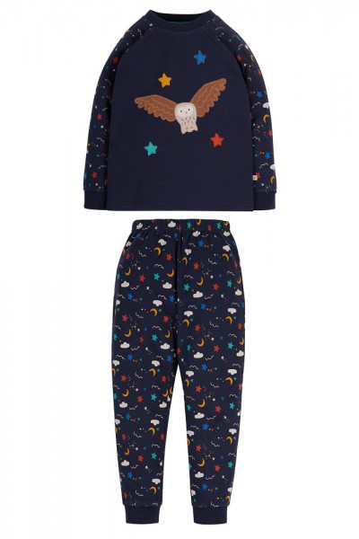 Langarm-Pyjama mit Eulen und Sternen, blau von Frugi 1