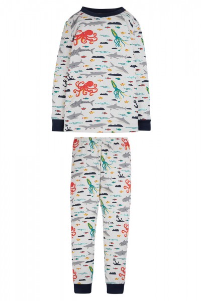 Schlafanzug "Meerestiere", Baumwoll-Interlock von Frugi Vorderseite