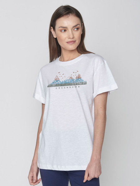 T-Shirt mit Berg-Print, weiß von Greenbomb 1