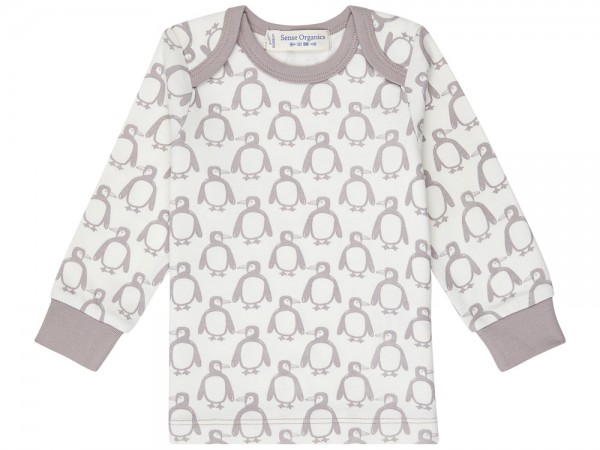 Baby-Langarmshirt mit Pinguin-Applikation, taupe von Sense Organics