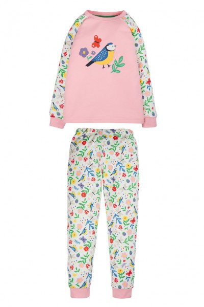 Langarm-Pyjama mit Vogelapplikation, weiß von Frugi 1