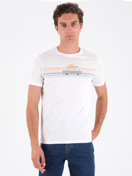 T-Shirt mit Wagen-Print, white